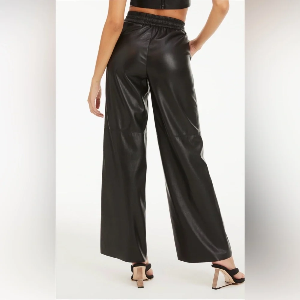 GOOD AMERICAN • Black Faux Leather wide leg pants - size 3 large - Picture 3 of 10